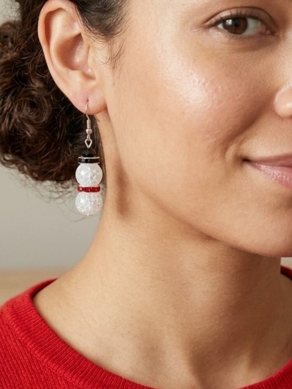Cracked Quartz Snowman Earrings Red